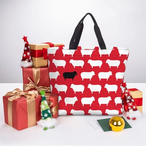 Bolso tote grande impermeable con cremallera y estampado de oveja negra, para hombro miniatura 7
