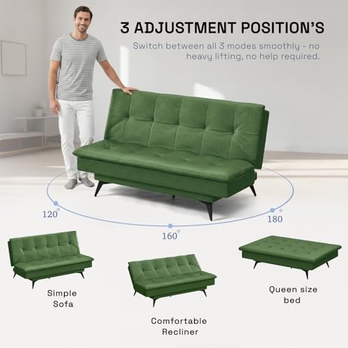 Image of Wakefit Flexia Sofa Cum Bed - Three Seater - Reflection Series Green