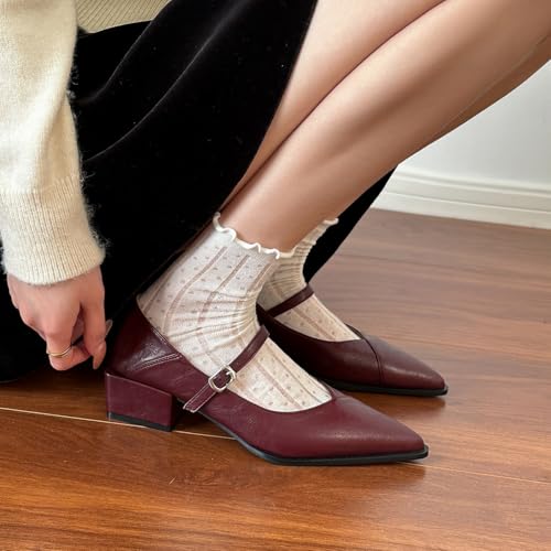 Women's Pointed Toe Block Heel Pumps Chunky Heel Slip On Work Party Dress Shoes4