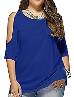 Allegrace Women Plus Size Cold Shoulder T Shirt Short Sleeve Fashion Top Blouse Blue 4X
