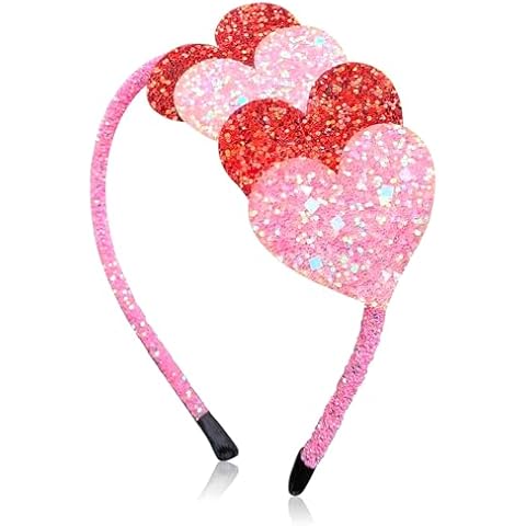 Vsdski Valentines day headband Pink and Red Glitter Heart Headband Valentines Day Party Hair Accessories for Women Girls Festive Cosplay Costume Headdress Decoration Cover