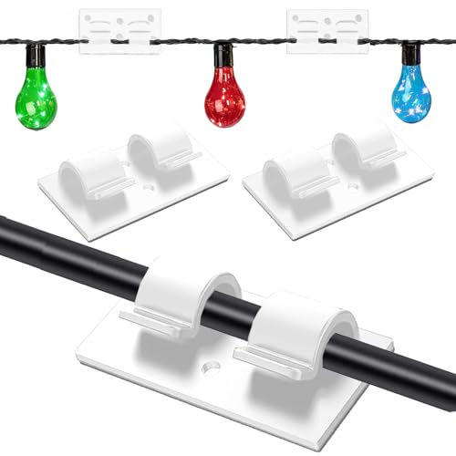 Fenxyo Outdoor Lights Haken Klebstoff mit Upgraded Sticky Pad, Aufbewahrungsbox, 40 Stück starke wasserdichte Selbsthaftung Kabelclips für Outdoors String Lights Schreibtisch Wand Home Office