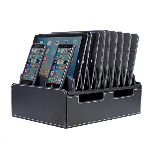 MobileVision 10-Port USB Charging Station in Executive PU Black Leather for Smartphones & Tablets Family-Sized or use in Corporate Offices, Classrooms