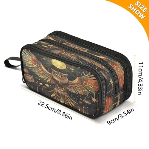 Image of ALAZA Owl Moon Pencil Case for Boys Girls Kids Pencil Pouch 3 Compartment Pen Bag Large Capacity Storage Pencil Holder School Students with Zipper