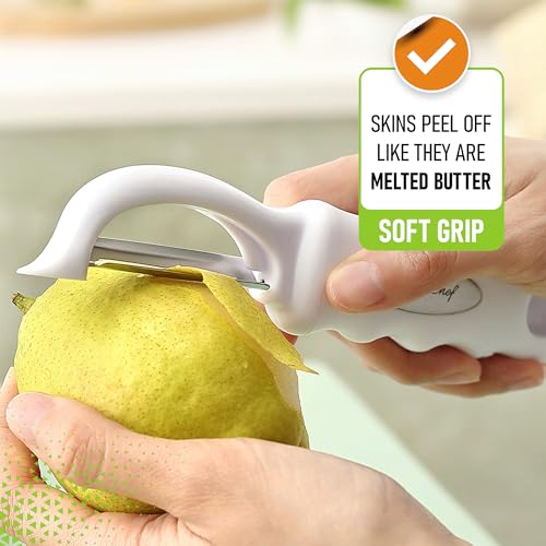 Image of Spring Chef Swivel Potato Peeler for Kitchen with Ergonomic Handle, White