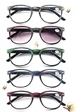 MODFANS 5 Pack Reading Glasses Fashion Wood-Look Spring Hinges Stylish Readers Men Women (5 mix pack, 4.5)