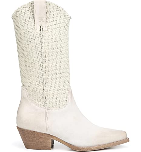 Sam Edelman Brenda Off White Stacked Heel Pointy Toe Woven Mid-Calf Western Boot3