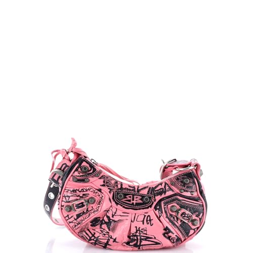 Balenciaga, Pre-Loved Le Cagole Graffiti Giant Studs Shoulder Bag Leather XS, Pink