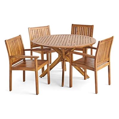 Christopher Knight Home Kally Outdoor Five Piece Acacia Dining Set, Teak Finish