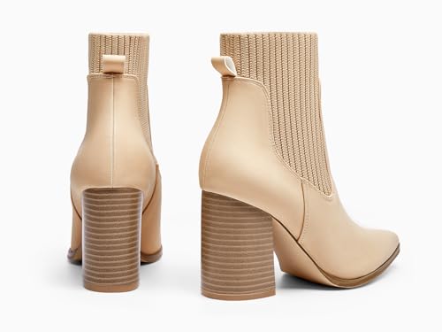 Image of Coutgo Women Ankle Boots Sock Booties Pointed Toe Chunky Stacked High Heel Knit Chelsea Winter Dress Booties