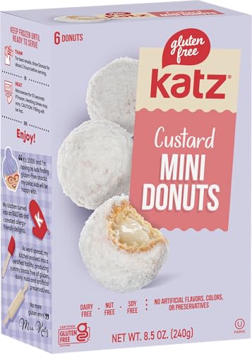 Katz Gluten Free Mini Custard Donuts | Dairy, Nut, Soy and Gluten Free | Kosher (1 Pack of 6 Donuts, 8.5 Ounce)