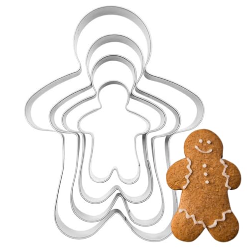 PTaizjjz Gingerbread Cookie Cutter Set,4 Pieces Stainless Steel Assorted Sizes Gingerbread Man Cookie Cutters Fondant Biscuit Mold for DIY Chirstmas Day Holiday Party Decorations