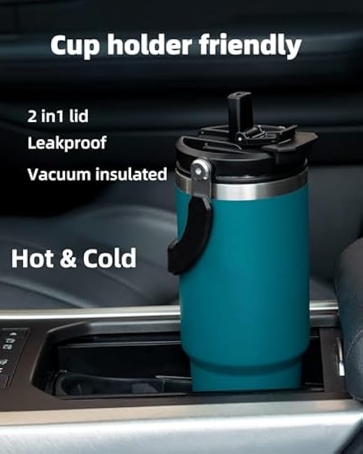 2-in-1 Lid 30oz Insulated Travel Mug Tumbler With Handle And Flip Straw, 2-way Stainless Steel Double wall Leak Proof Vacuum Insulated Cup (White, 30 Ounces)