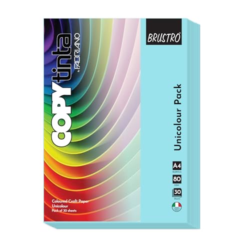Image of BRUSTRO Copytinta Coloured Craft Paper A4 Size 80 GSM Pastel Blue Shade (Celeste CHIARO), 60 Sheets Pack | Double Side Colored, Ideal for Origami, Scrapbooking, Making Card, DIY Art & Craft.