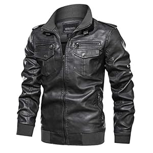KEFITEVD Herfst PU Lederen Jassen voor Mannen Retro Multi Zakken Militaire Cargo Motorfiets Jas Stand Kraag Leger…