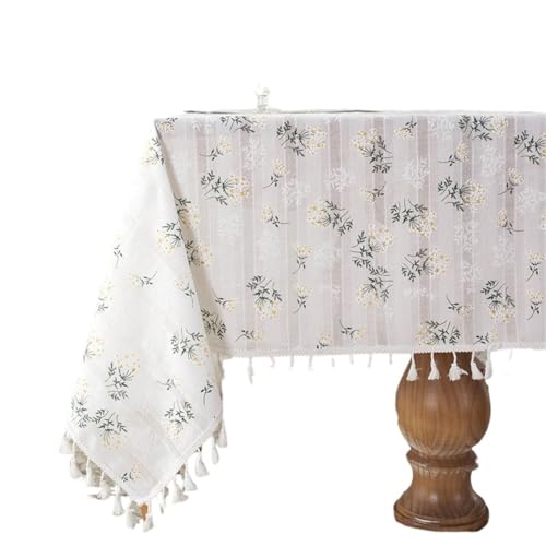 NFEKLFI Mantel Flores Mantel Rectangular de algodón con Bordado Margaritas y Lilas, Ideal for Cocina, Boda, Comedor decoración(Color2,140x260cm)