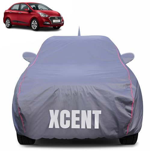 Image of 100% Waterproof Car Body Cover for Hyundai Xcent with Mirror Pocket (Heat & UV Resistant, Triple Stitched, Soft Lining, Bottom Elastic & Piping) Grey
