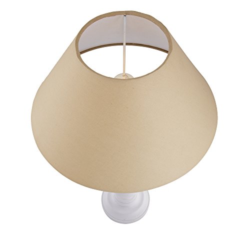 Image of Homesake Handcrafted Wooden Table Lamp for Bedroom & Living Room|Decorative Bedside Reading Lamp with Fabric Shade, E27 Holder|Bulb Included|White Floral Carved Base for Home Decor, Golden