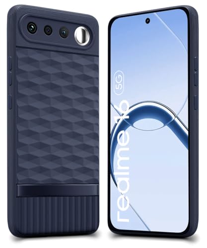 Image of WOW IMAGINE Back Cover for Realme 16 5G with Hexa Cube Design | Ultra Slim Soft Rubberised Case | Inner Velvet Fabric | Flexible Mobile Case | Camera Protection - Blue