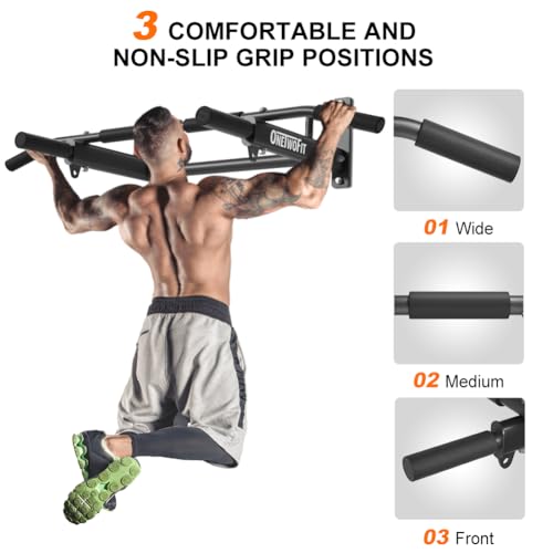 Onetwofit OT053101 Wall Mounted Pull Up Bar, 400 Lbs Heavy Duty Chin Up Bar Multifunctional Strength Training Wall Mount Pull Up Bar Upper Body Workout thumb #1