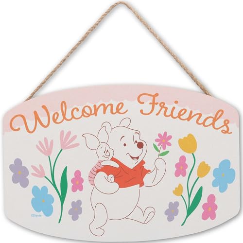 Disney Winnie the Pooh Welcome Friends Floral Hanging Wood Wall Decor