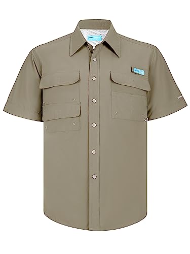 Tuna Men's UV UPF 50+ Sun Protection Soild Waterproof Breathable Fast Dry SPF Hiking Fishing Short Sleeve Shirts (1# XL Fossil)