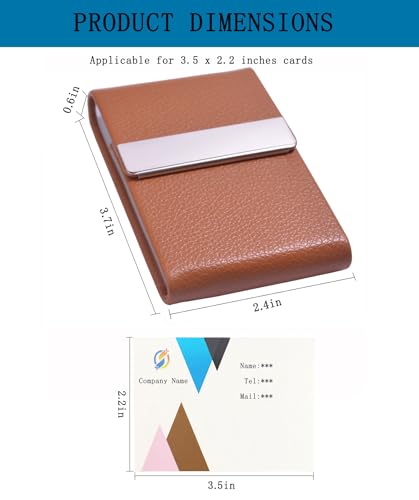Business Card Holder with Ultra Slim Design,Business Card Case with Premium PU Leather, Suit Pocket Metal Card Holder for Women/Men,Professional Name Card Holder with Magnetic Shut (Brown)3
