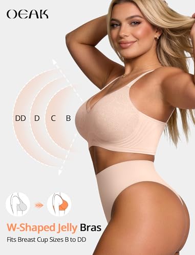 Image of OEAK Womens Wireless Jelly Bras V Mesh Comfortable Bralette Supportive Tshirt Bra No Underwire Seamless Push Up Everyday Bras