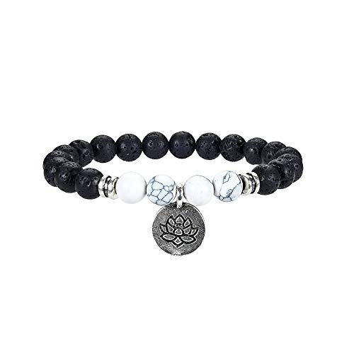 ULGAI Lava Stone Oil Difusor Pulsera para Hombres y Mujeres con Encanto de Lotus, curativo Pulsera de Chakra para aromaterapia, Yoga meditación de Buda