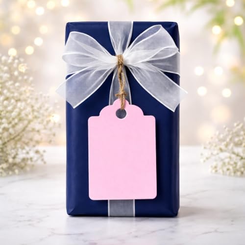 Image of CVANU Premium Gift Tags (120 Pcs) - 3 Designs Blank Hanging Tags with Pre-Punched Holes & Golden String for DIY Crafts| Gift Wrapping| Small Business & Labelling (Light Pink2)