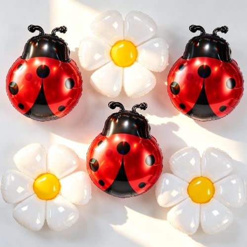 6pcs Ladybug Balloons Daisy Bug Balloons for Ladybug Birthday Decorations Lady Bug Birthday Party Decorations Love Bug Baby Shower Decorations Ladybug Baby Shower Picnic Decor Young Wild Three Party