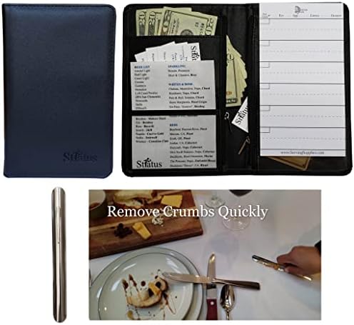 Stratus Server Book & Stainless Steel Table Crumber Combo. Fine Dining Table Crumb Sweeper or Table Crumb Scraper for Restaurant tablecloths & Table Linen.