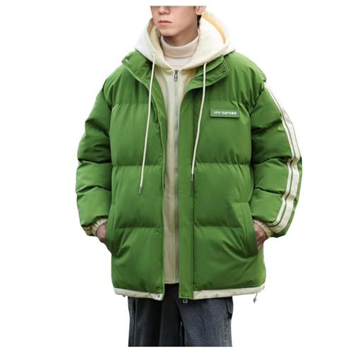 ダウンジャケット メンズ 冬服 中綿コート 大きいサイズ 防寒 防風 中綿ジャケット 無地 厚手 カジュアル ダウンコート フード付き 暖か おしゃれ アウター 男女兼用 日常 アウトドア 通勤 通学 登山(XL,グリーン)