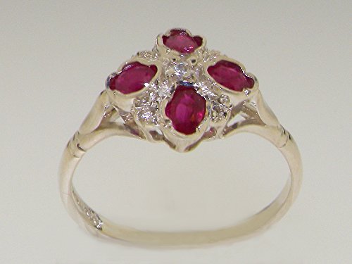 925 Sterling Silver Real Genuine Ruby & Diamond Womens Cluster Anniversary Ring (0.07 cttw, H-I Color, I2-I3 Clarity)3