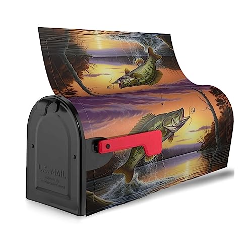 Image of Dujiea Bass Fish Mailbox Wrap - Waterproof Magnetic Post Box Cover, Large Size 25.5 inch L x 21 inch W - Garden Yard Home Decor