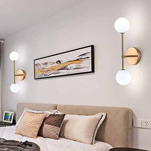 Aplique de pared de 2 luces con globos de vidrio y estructura de metal dorado estilo nórdico 3
