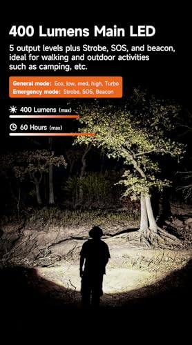 Lampe de poche EDC 400 lumens rechargeable noire avec lumière UV et latérale - 2