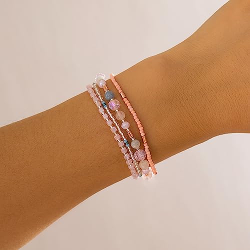 Boho Anklet Braided Beaded Ankle Bracelets For Women Beach Summer Plus Size Adjustable Draw String For Teen Girl (Pink) #TOP4