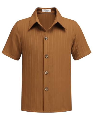 Arshiner Freizeit Hemd Jungen Kurzarm Braun Shirt mit Knopfkragen Lässiges...