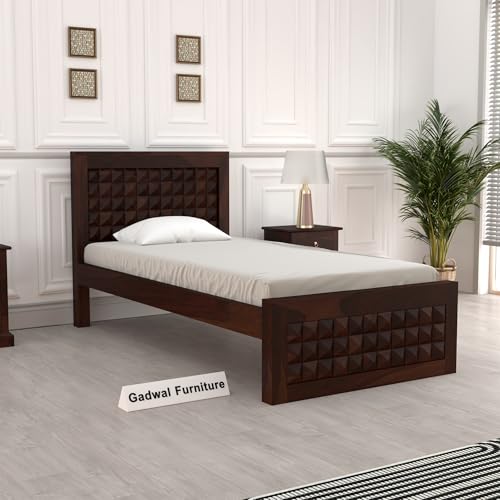 Image of Solid Sheesham Wooden Bed 6X4 Bed Single Bed Without Storage for Bedroom - Single Cot Wooden BedSingle Size for Living Room Guest Room - 12 Month Warranty (David Walnut)