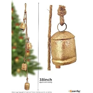Rustic Style 4 Bells Cluster Handmade Metal Harmony Christmas Hanging Cow Bells on Jute Rope (Cylinder) Rustic Style 4 Bells Cluster Handmade Metal Harmony Christmas Hanging Cow Bells on Jute Rope Cylinder