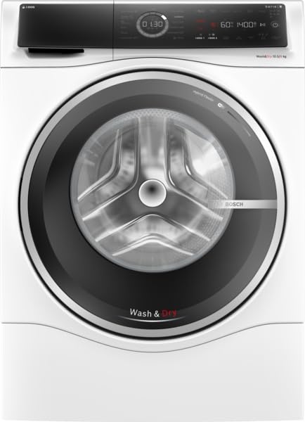 Bosch Series 8 Washer Dryer, 10/6kg, Large LED display, 1400 RPM, White WNC254A0GC