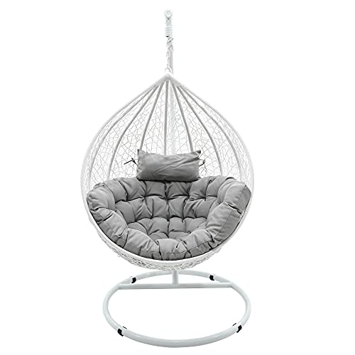 Sillón colgante zafiro de metal y Hularo con cojín suave (blanco)
