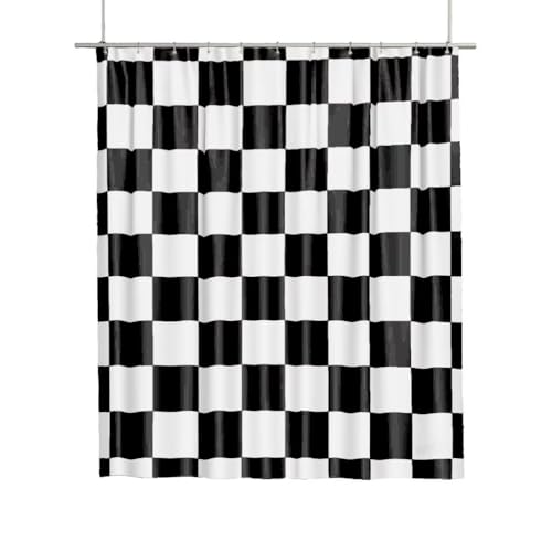 Duschvorhang 240x200cm Duschrollo Wasserdicht Schnelltrocknend, Duschvorhang Badewanne Waschbar mit Inklusive Haken und ösen, Gewichtetem Saum, Bad Vorhang Für Badewanne (Schwarz-weiß Kariert) D-81