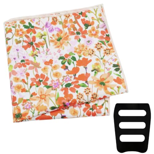 Image of Floral Pocket Squares for Men with Holder Printed Flower Mens Handkerchief Cotton Suit Pocket Hanky for Wedding