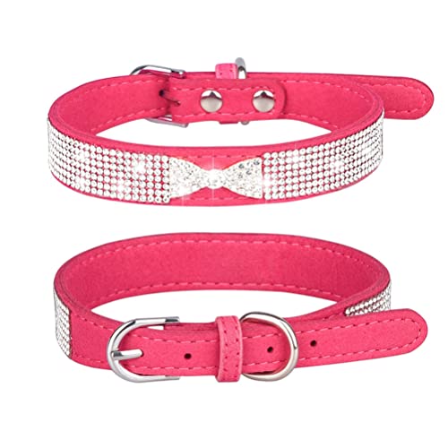Small Dog Collar Puppy Cat Collars Diamond Bling Girl Rhinestone Cute Bowtie Female Boy Little Pet kitten Collar Fashion Hot Rose Red S - Image 2