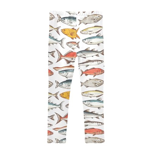 Vintage Fishes Sea Animal Girls Leggings Kids Yoga Pants Dance Active Tights 4T2