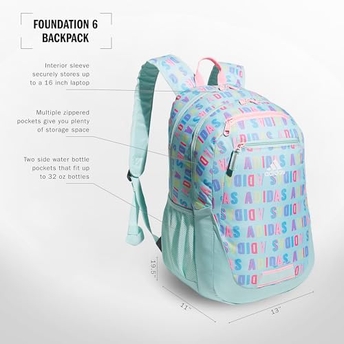 Image of adidas Foundation Backpack, Hall Pass Semi Flash Aqua /Pink Spark, OSFA