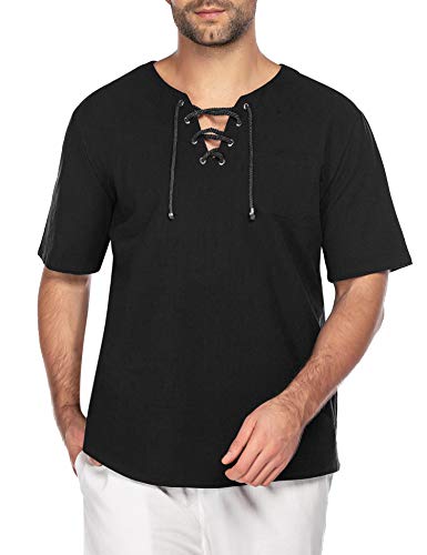 COOFANDY Mens Casual T Shirt Cotton Linen Shirts Short Sleeve Beach Yoga Top