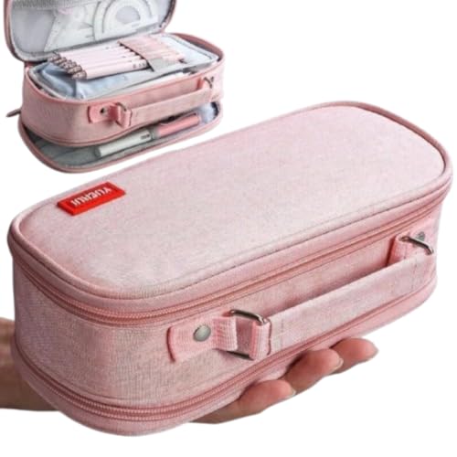 Estojo Escolar Organizador Infantil 2 Divisórias Internas Zíper Interno Organizadora Lapis e Canetinhas Necessaire Viagem Feminino Masculino (ROSA)
